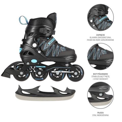 NH11912 A 2w1 BLACK/BLUE ROZM. S(31-34) ŁYŻWOROLKI Z WYM. PŁ. HOKEJOWĄ NILS EXTREME