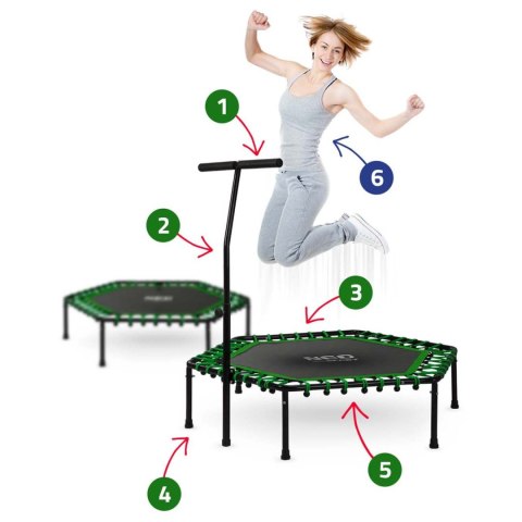 Trampolina fitness z uchwytem 127 cm Neo-Sport - sześciokątna zielona Neo-Sport