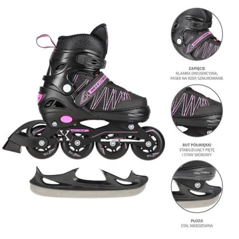 NH11912 A 2w1 BLACK/PINK ROZM. L(39-42) ŁYŻWOROLKI Z WYM. PŁ. HOKEJOWĄ NILS EXTREME NILS EXTREME