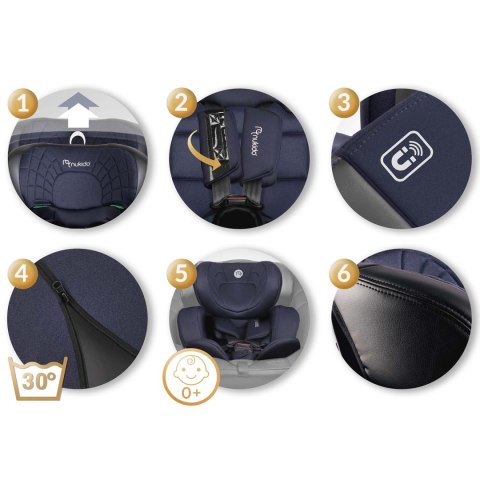 Fotelik samochodowy Nukido Aero Line czarno-granatowy 0-36 kg ISOFIX Nukido