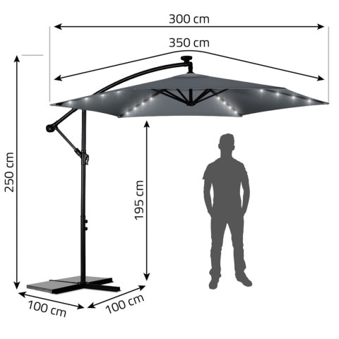 Parasol ogrodowy składany 6 segmentowy 350 cm z pokrowcem i lampkami Plonos PL-882 Plonos