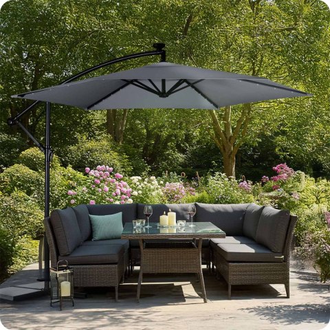Parasol ogrodowy składany 6 segmentowy 350 cm z pokrowcem i lampkami Plonos PL-882 Plonos