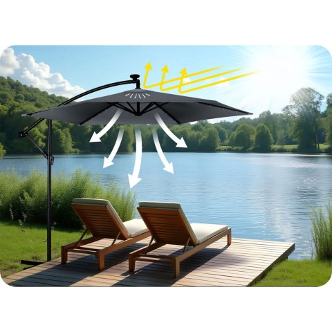 Parasol ogrodowy składany 6 segmentowy 350 cm z pokrowcem i lampkami Plonos PL-882 Plonos