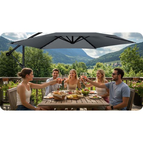 Parasol ogrodowy składany 6 segmentowy 350 cm z pokrowcem i lampkami Plonos PL-882 Plonos