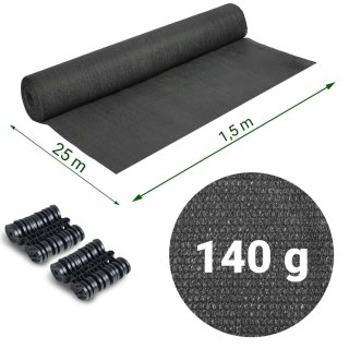 Siatka cieniująca 1,5x25m 140g/m2 + 50 zacisków szara Plonos
