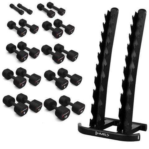 ZESTAW HANTLI POLIURETANOWYCH HPT 2 x 1 - 10 KG (110 KG) + STOJAK STR37 HMS HMS