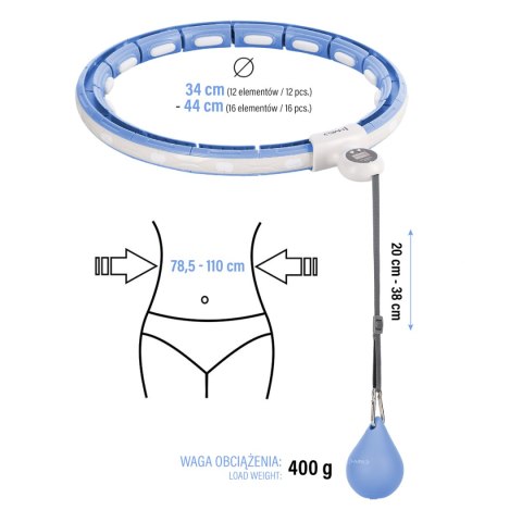 ZESTAW HULA HOP MAGNETYCZNY BLUE HHM15 Z LICZNIKIEM HMS + PAS BR163 BLACK PLUS SIZE