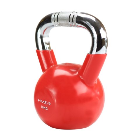 KTC10 RED KETTLEBELL ŻELIWNY POKRYTY WINYLEM Z CHROMOWANYM UCHWYTEM HMS
