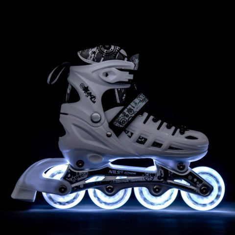 NH10905 4w1 BIAŁE LED ROZM. M(35-38) ŁYŻWOROLKI Z WYM. PŁOZĄ HOKEJOWĄ NILS EXTREME