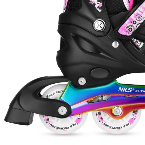 NH10905 4w1 ŁYŻWOROLKI LED RÓŻOWE Z WYM. PŁOZĄ HOKEJOWĄ RAINBOW ROZM. M(35-38) NILS EXTREME